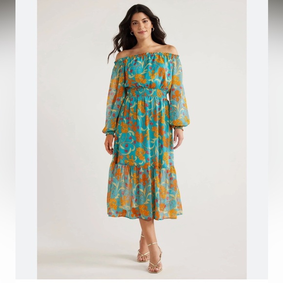 sofia by sofia vergara Dresses & Skirts - Sofia by Sofia Vergara Blue and Orange Floral Dress size small
